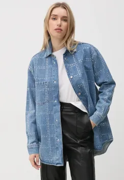 Pepe Jeans camasa OVERSHIRT GLITTER femei, cu guler clasic, regular, PL304958 imagine