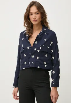 Pepe Jeans geaca din amestec de in GEORGINA culoarea albastru marin, de tranzitie, PL402529 imagine