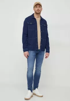 Pepe Jeans geaca jeans barbati, culoarea albastru marin, de tranzitie imagine
