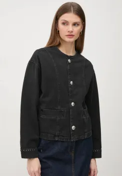 Pepe Jeans geaca jeans DAENA STUD femei, culoarea negru, de tranzitie, oversize, PL402524 imagine