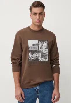 Pepe Jeans hanorac de bumbac AWEST CREW barbati, culoarea maro, cu imprimeu, PM582730 imagine
