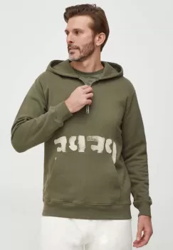 Pepe Jeans hanorac de bumbac barbati, culoarea verde, cu gluga, cu imprimeu imagine