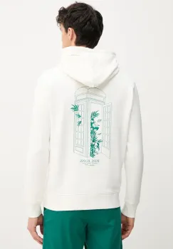 Pepe Jeans hanorac de bumbac DOMINIC HOODIE barbati, culoarea alb, cu gluga, cu imprimeu, PM582830 imagine