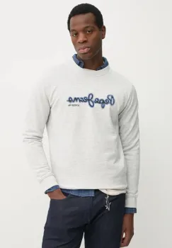 Pepe Jeans hanorac de bumbac DORIAN CREW barbati, culoarea gri, cu imprimeu, PM582757 imagine