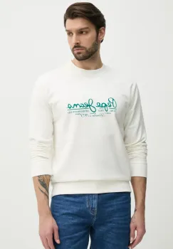 Pepe Jeans hanorac de bumbac DUMAS CREW barbati, culoarea alb, cu imprimeu, PM582832 imagine