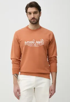 Pepe Jeans hanorac de bumbac DUMAS CREW barbati, culoarea portocaliu, cu imprimeu, PM582832 imagine