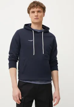 Pepe Jeans hanorac de bumbac ESSENTIAL HOODIE barbati, culoarea albastru marin, cu gluga, neted, PM582839 imagine