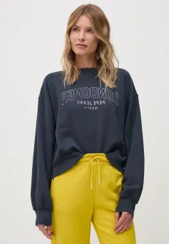 Pepe Jeans hanorac de bumbac FIORELINA femei, culoarea albastru marin, cu imprimeu, PL581464 imagine