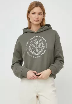 Pepe Jeans hanorac de bumbac HARIA femei, culoarea verde, cu gluga, cu imprimeu imagine