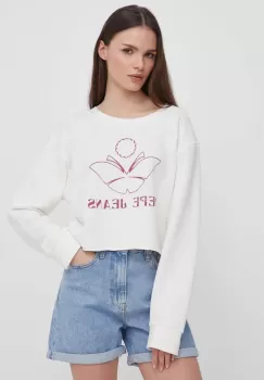 Pepe Jeans hanorac de bumbac Lorelai femei, culoarea bej, cu imprimeu imagine