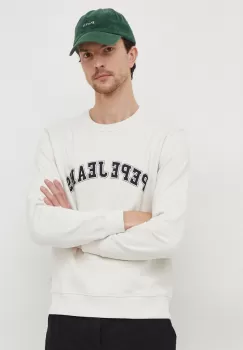 Pepe Jeans hanorac de bumbac Raven barbati, culoarea bej, cu imprimeu imagine