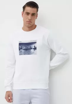 Pepe Jeans hanorac de bumbac RIKU barbati, culoarea alb, cu imprimeu, PM582662 imagine