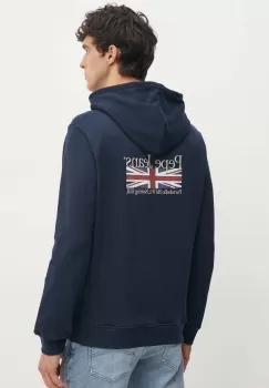 Pepe Jeans hanorac de bumbac SEDRIC P barbati, culoarea albastru marin, cu gluga, cu imprimeu, PM582710 imagine