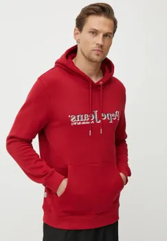Pepe Jeans hanorac de bumbac SOMERS HOODIE barbati, culoarea rosu, cu gluga, cu imprimeu, PM582728 imagine