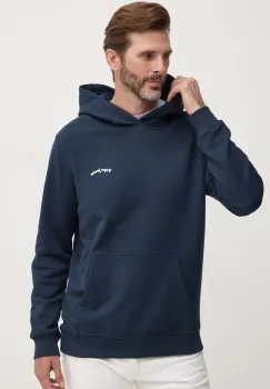 Pepe Jeans hanorac de bumbac SOMERTON barbati, culoarea albastru marin, cu gluga, cu imprimeu, PM582725 imagine