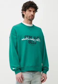 Pepe Jeans hanorac de bumbac TALBOT CREW barbati, culoarea verde, cu imprimeu, PM582847 imagine