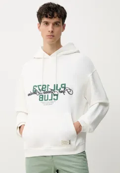 Pepe Jeans hanorac de bumbac TALBOT HOODIE barbati, culoarea alb, cu gluga, cu imprimeu, PM582848 imagine