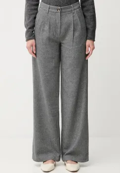 Pepe Jeans pantaloni din lana culoarea gri, drept, high waist, PL2100009 imagine