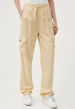 Pepe Jeans pantaloni EVA femei, culoarea bej, fason cargo, high waist, PL211738 imagine