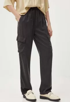 Pepe Jeans pantaloni EVA femei, culoarea gri, fason cargo, high waist, PL211738 imagine