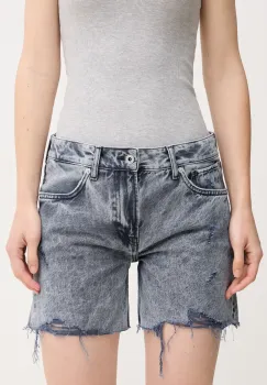 Pepe Jeans pantaloni scurti din bumbac REGULAR SHORT MW DISTRESSED femei, culoarea bleumarin, melanj, medium waist, PL801186UN4 imagine