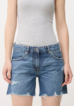 Pepe Jeans pantaloni scurti din bumbac REGULAR SHORT MW DISTRESSED femei, uni, medium waist, PL801186EE6 imagine