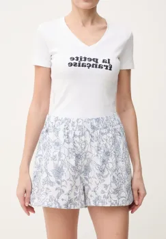Pepe Jeans pantaloni scurti din in DARCY femei, culoarea alb, cu imprimeu, high waist, PL801157 imagine