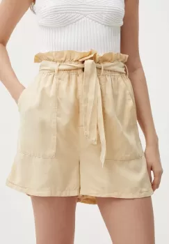 Pepe Jeans pantaloni scurti ESTRELLA femei, culoarea bej, neted, high waist, PL801102 imagine