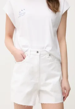 Pepe Jeans pantaloni scurti jeans A-LINE SHORT UHW RACHEL femei, culoarea alb, neted, high waist, PL801112TC0 imagine