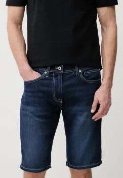 Pepe Jeans pantaloni scurti jeans SLIM GYMDIGO SHORT TRACK barbati, culoarea albastru marin, PM801075EE4 imagine