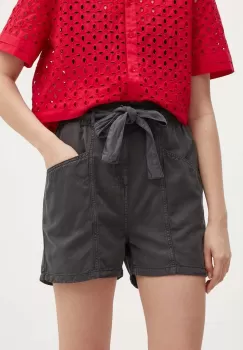 Pepe Jeans pantaloni scurti VALLE femei, culoarea gri, neted, high waist, PL801097 imagine