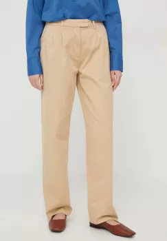 Pepe Jeans pantaloni Tina femei, culoarea bej, fason chinos, high waist imagine