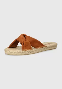 Pepe Jeans papuci din piele PLS90664 femei, culoarea maro, SIVA KNOT imagine