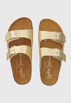 Pepe Jeans papuci PLS90621 femei, culoarea auriu, OBAN CLASSIC W imagine