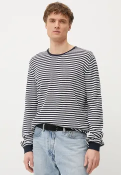 Pepe Jeans pulover din amestec de in LAYNE STRIPES barbati, culoarea albastru marin, light, PM702508 imagine