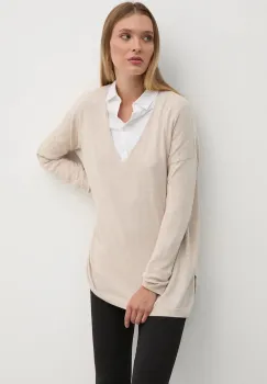 Pepe Jeans pulover din amestec de lana ISELA V-NECK femei, culoarea bej, light, PL702220 imagine