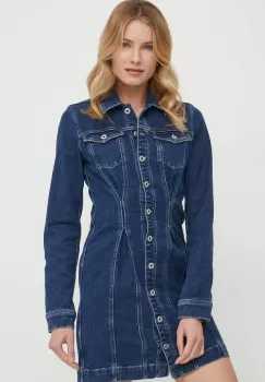 Pepe Jeans rochie culoarea albastru marin, mini, mulata imagine