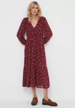 Pepe Jeans rochie culoarea bordo, midi, evazati imagine