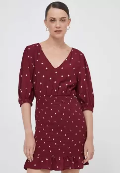 Pepe Jeans rochie culoarea bordo, mini, drept imagine