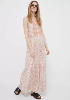 Pepe Jeans rochie culoarea portocaliu, maxi, evazati imagine
