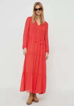 Pepe Jeans rochie culoarea rosu, maxi, evazati imagine
