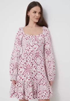 Pepe Jeans rochie din amestec de in culoarea alb, mini, evazati imagine