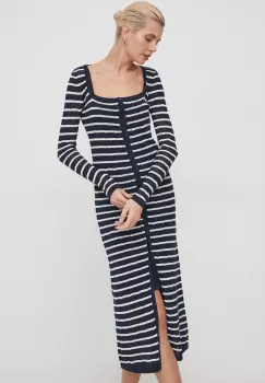 Pepe Jeans rochie din amestec de in culoarea albastru marin, midi, mulata imagine