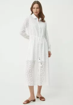 Pepe Jeans rochie din bumbac ETHEL culoarea bej, midi, evazati, PL953477 imagine