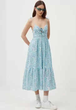 Pepe Jeans rochie din bumbac MALLORY PRINT midi, evazati, PL953533 imagine