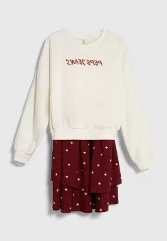 Pepe Jeans rochie fete culoarea bordo, mini, evazati imagine