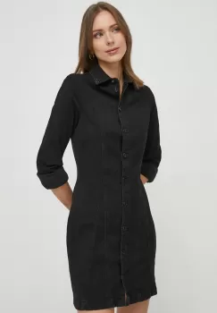 Pepe Jeans rochie jeans culoarea negru, mini, mulata imagine