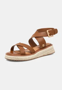 Pepe Jeans sandale de piele KATE NATURE femei, culoarea maro, cu platforma, PLS90692 imagine