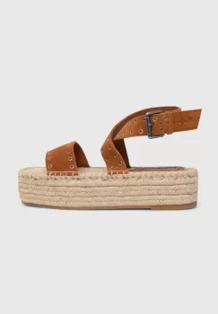 Pepe Jeans sandale din piele intoarsa PLS90657 femei, culoarea maro, cu platforma, TRACY ANTIQUE imagine
