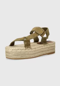 Pepe Jeans sandale din piele intoarsa PLS90660 femei, culoarea verde, cu platforma, TRACY RESORT imagine